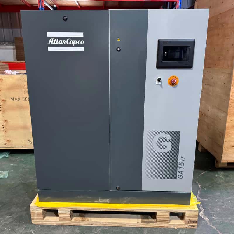 Atlas Copco GA15 FF 15kW تیل انجکشن شدہ روٹری سکرو ایئر کمپریسر انٹیگریٹڈ ڈرائر 7.5 13Bar